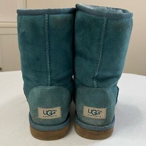 UGG Classic Short Boot 5825 Turquoise Blue Twin Face Sheepskin Blue Logo Women 7